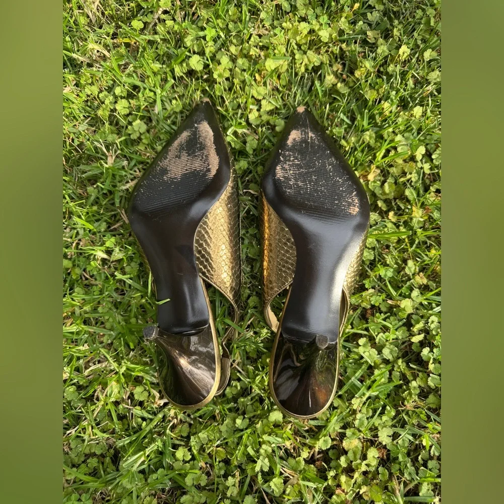 Y2K Vintage Via Spiga Gold Leather Pointed Toe Stiletto Slingback Sz 8 1/2 - Picture 6 of 7